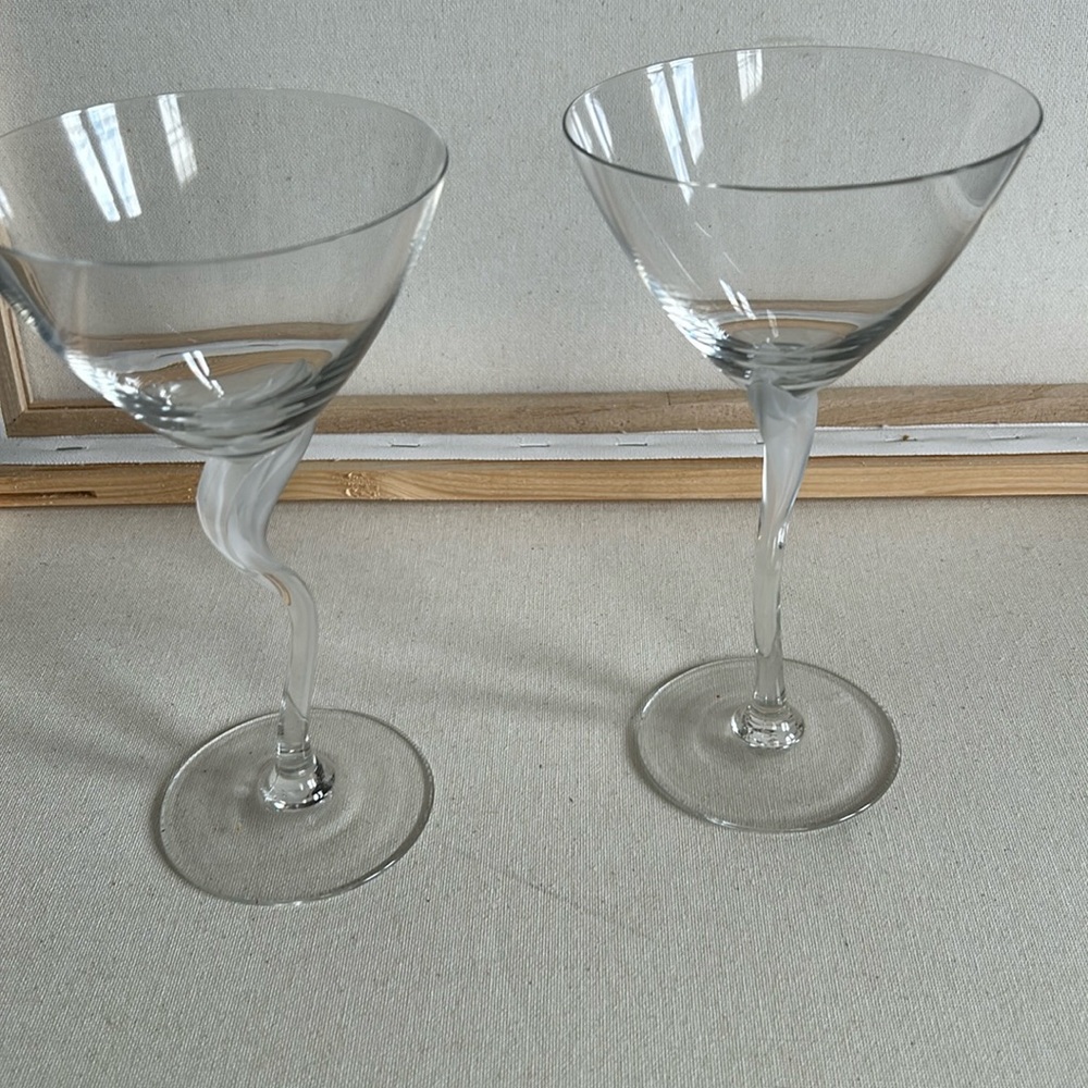 SPIEGELAU Crystal martini glasses, 7 inch frosted leave wave stem Florida.